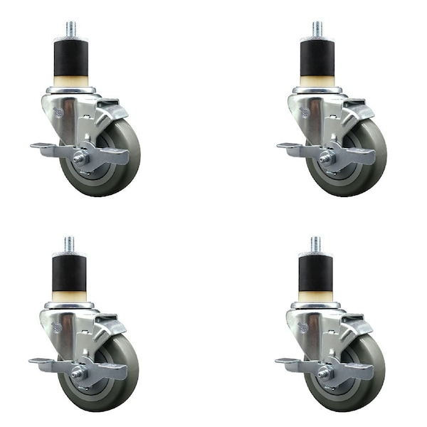 Service Caster 3.5'' Gray Poly Swivel 1-7/8'' Expanding Stem Caster Set with Brake, 4PK SCC-EX20S3514-PPUB-TLB-178-4 - main